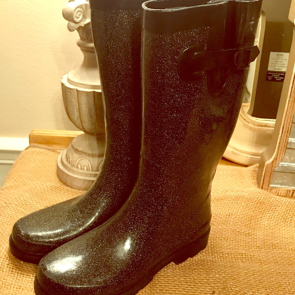 Capelli black glitter tall rain boots